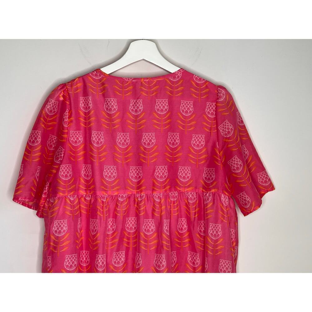 J. Marie The Maeve Short Sleeve Tie Neck Tiered Mini Sundress Pink Womens Size M - Picture 8 of 11